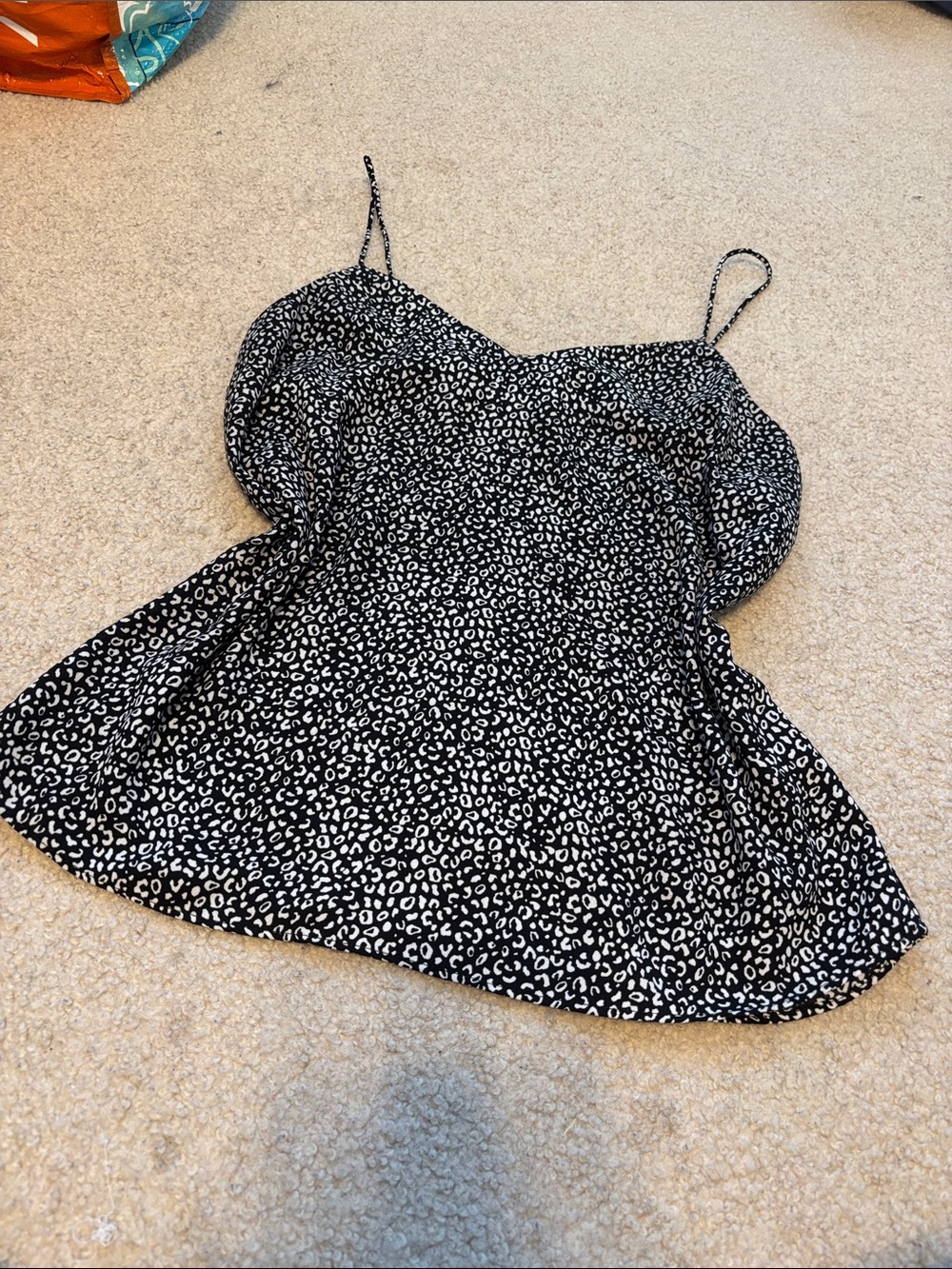 Nine West Black and White Leopard Print Spaghetti Strap Cami